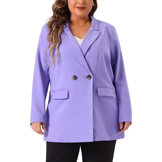 Blazers de mujer de tallas grandes Agnes Orinda con solapa, botones y bolsillos, chaquetas de trabajo, blazer 3X púrpura