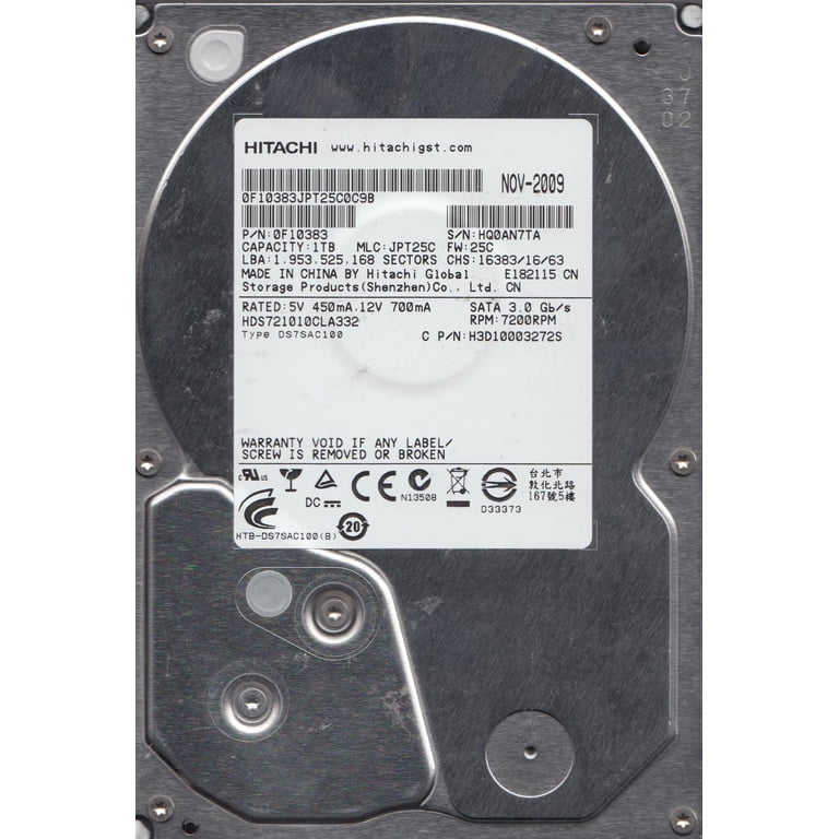 HDS721010CLA332, PN 0F10383, MLC JPT25C, Hitachi 1TB SATA 3.5 Hard