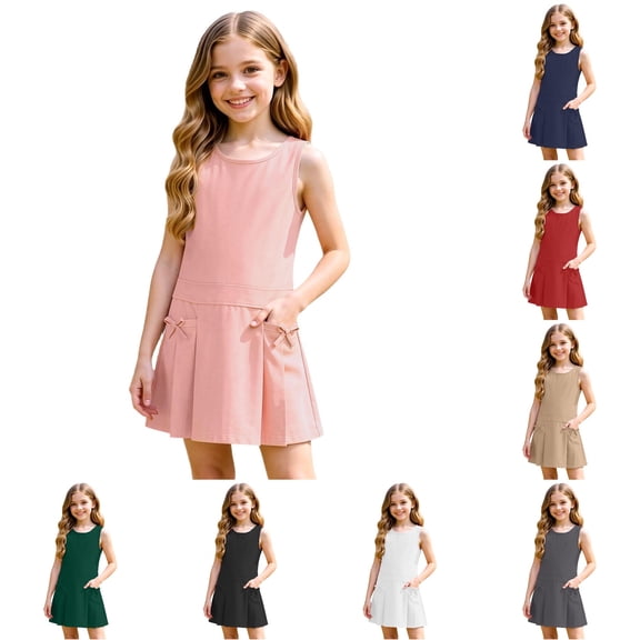 Hauaitttt Girls Girls Uniform Dresses Sleeveless Jumper Dresses A-Line Dress Girls Back to School Outfit Size 3-12 Years
