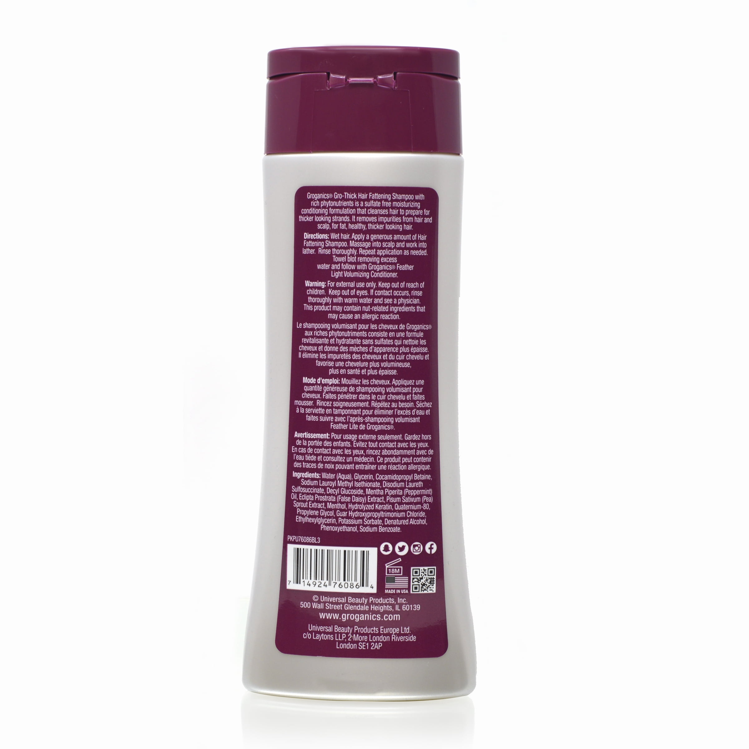 Groganics Growthick Hair Thickening Shampoo 8 Oz / 235 Ml - Für Dünner Werdendes Haar, Mit Sägepalmetto