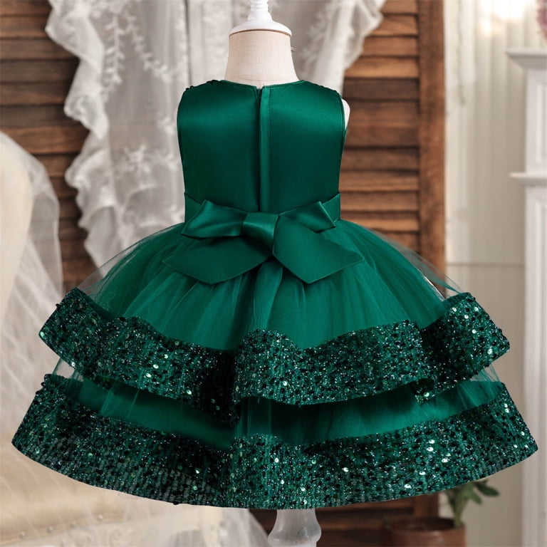 green dress 4t Sequin Girls Sleeveless Layered Tulle Puffy Princess Dress Birthday Gift 6M-4T Years Old Kid's Fashion, Green, 6-12 Months festive collection
