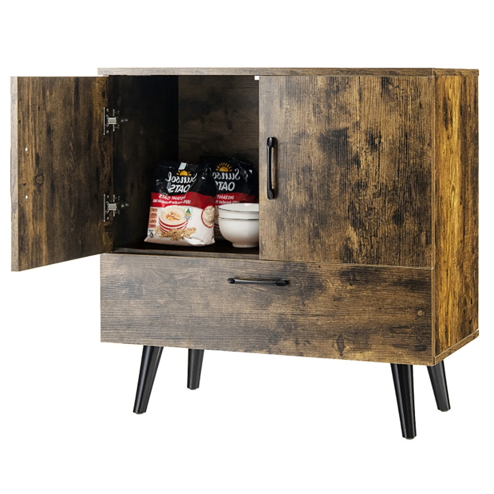 Finihen Storage Cabinet, Mid Century Storage Cabinet with 2 Doors and 1 Pull-out Drawer, Cabinet for Living Room, Entryway, Rustic Brown