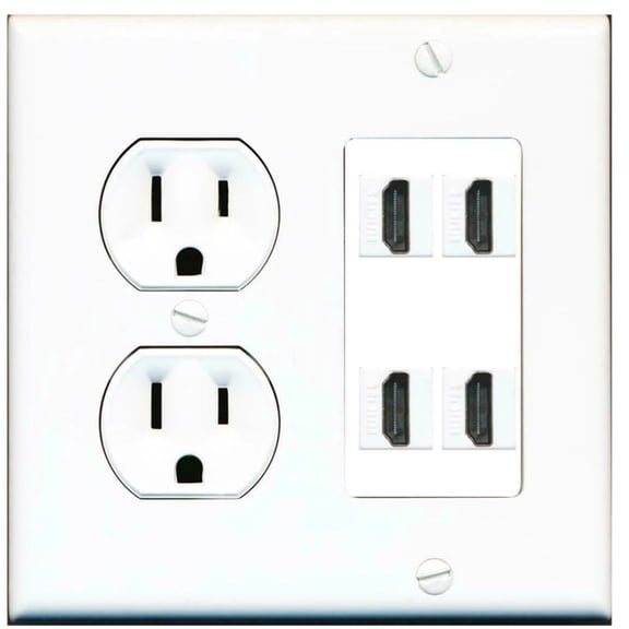 Ultra Spec Cables 15 Amp Round Power Outlet 4 Port HDMI A/V Wall Plate
