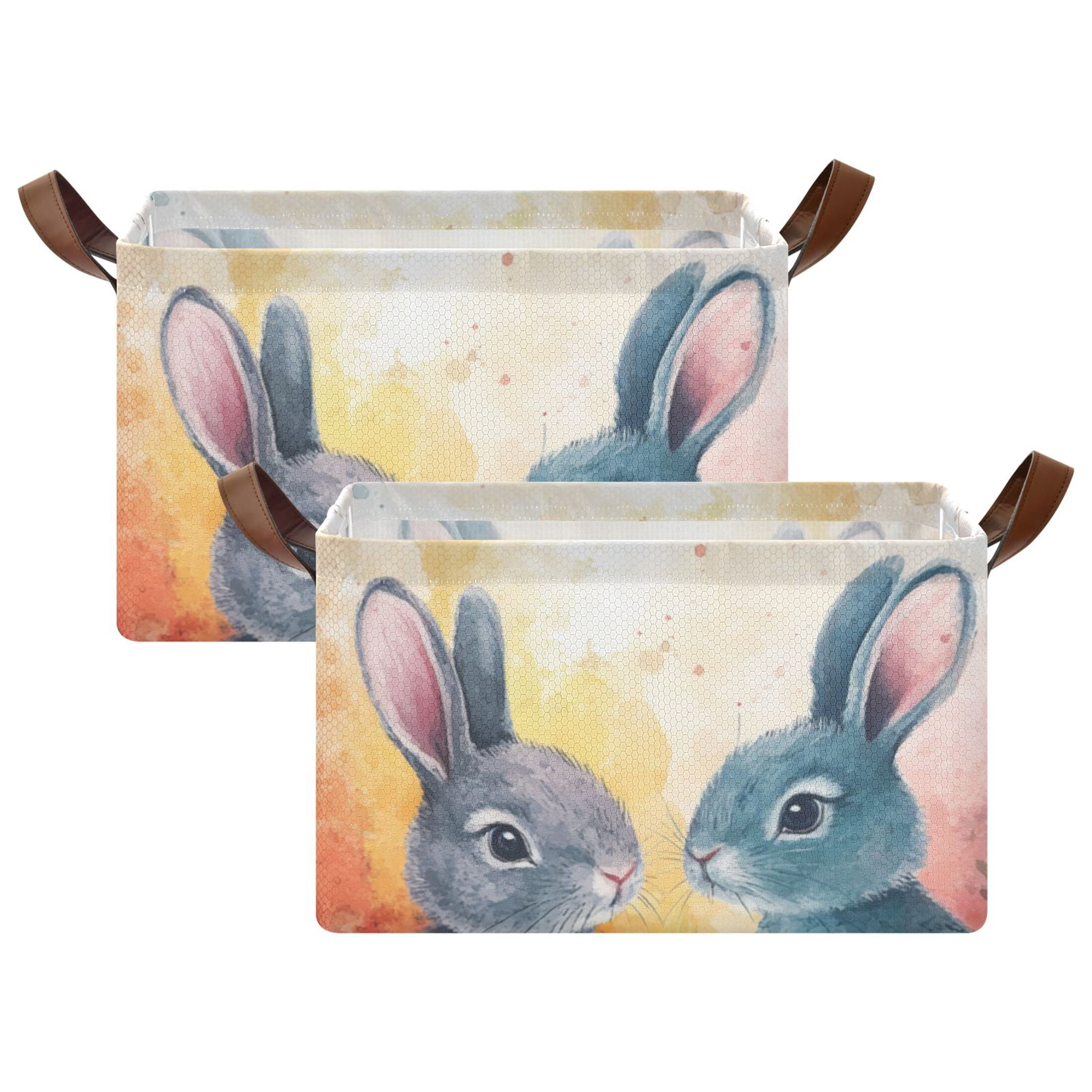 Easter Eggs Bunnies Leaves Foldable Storage Large Fabric Storage Baskets Organizer Storage Bins with Handles for Shelves