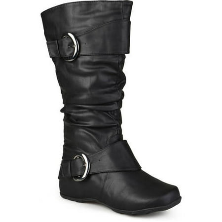 Womens Wide Calf Slouchy Buckle Detail Boots