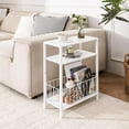 thumbnail image 2 of Narrow side table with storage basket, small space use small side table, slim long side table for living room, bedroom, office, space-saving three-tier bedside table, for magazines white, 2 of 4