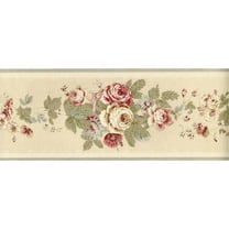 TRIMZ Roses Wallpaper Border - French Country Style - Beige, Red, Green 15' L x 7" W - Kitchen Wall Border