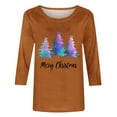 thumbnail image 4 of asdoklhq Christmas Plus Size Sweaters for Women's Christmas Printed Round Neck 3/4 Sleeve T-shirt Loose Top Long Sleeve Round Neck Top/Shirt Brown L, 4 of 5