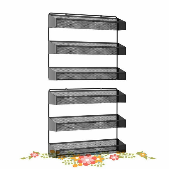Fuleadture 2 PC 3 Tiers Wall Spice Rack,Spice Rack Organizer for Cabinet in Home,(Black)