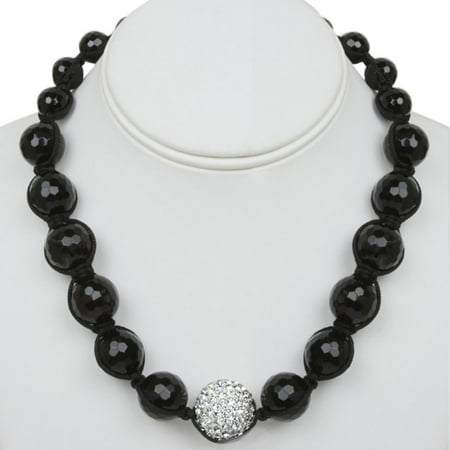 18" Black Crystal Ball & 20mm White Crystal Pave Ball Adjustable Necklace