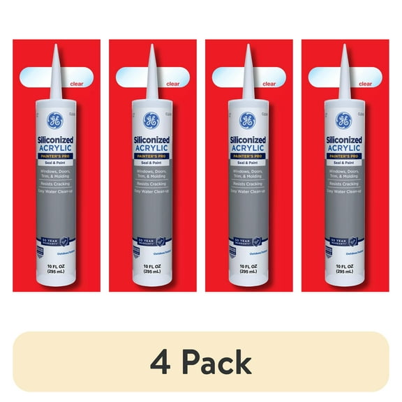(4 pack) GE Siliconized Acrylic Painters Pro Sealant Seal & Paint, Pack of 1, Clear 10 fl oz Cartridge