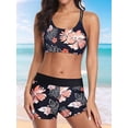 thumbnail image 5 of 3 Piece Tankini Swimsuits for Women Swim Tank Top with Bra Boy Shorts Teen Swimwear Black S, 5 of 7
