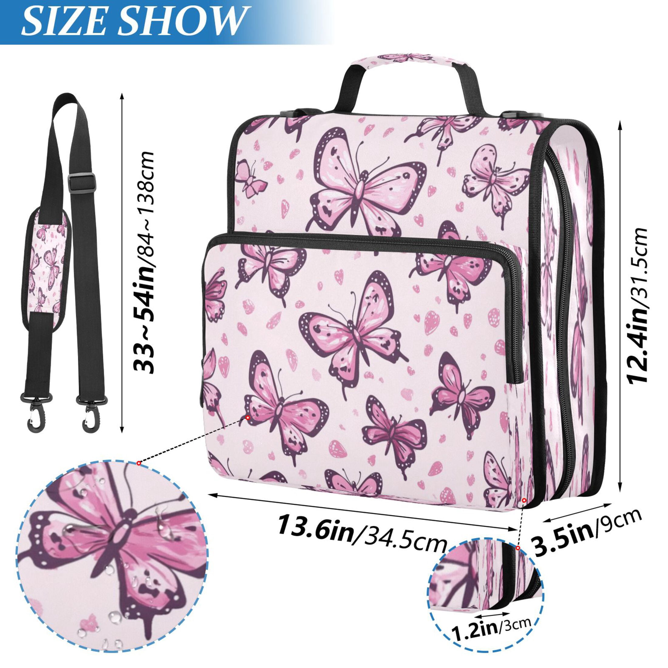 YAZAOO Zipper Binder trapper keeper Documents Organized Design Pink Butterfly Bliss Printed