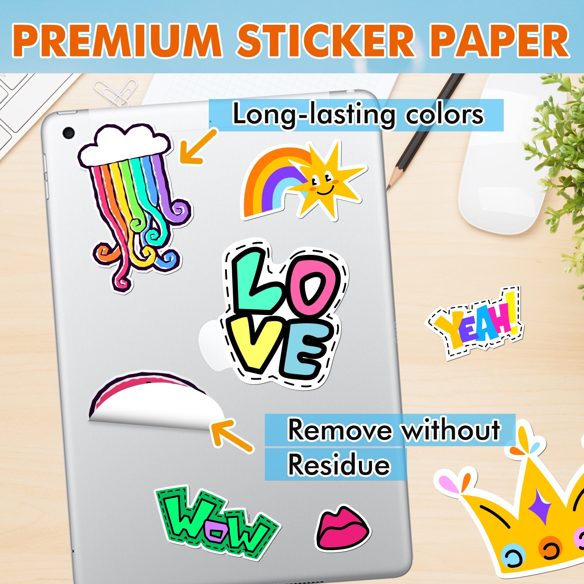 A-SUB Printable Vinyl Sticker Paper Bundle, Glossy White & Clear, 8.5x11 Inches, 40 Sheets