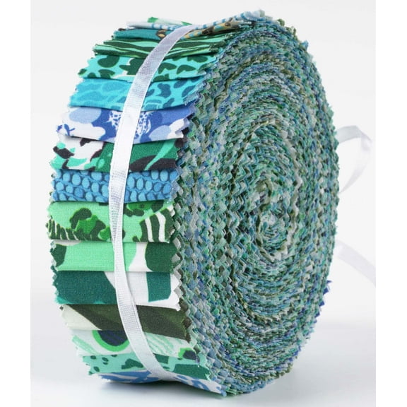 Soimoi 40Pcs Animals Print Precut Fabrics Strips Roll Up 1.5x42inches Cotton Jelly Rolls For Quilting - Teal Green