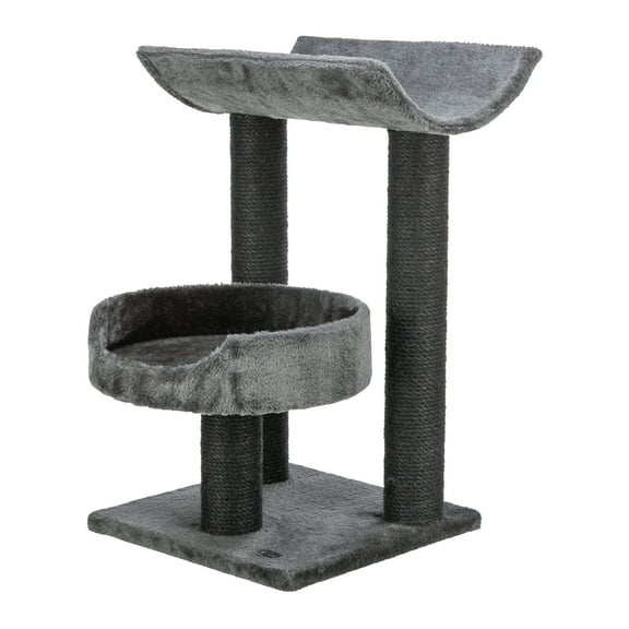 TRIXIE Isaba Plush 2-Level 24.4" Cat Tree with Sisal Scratching Posts, 2 Perch, Black/Gray