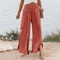 thumbnail image 5 of QHFBli Womens Wide Leg Linen Pants Smocked Elastic Waist Ruffle Hem Palazzo Pants Summer Loose Comfy Beach Pants with Pockets, 5 of 5