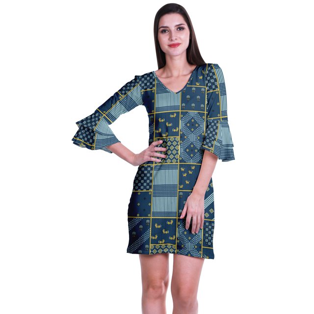 Moomaya Womens Imprimé Courte Robe Cloche Manches Robes de Décalage pour les Femmes Vêtements d'Été Occasionnels