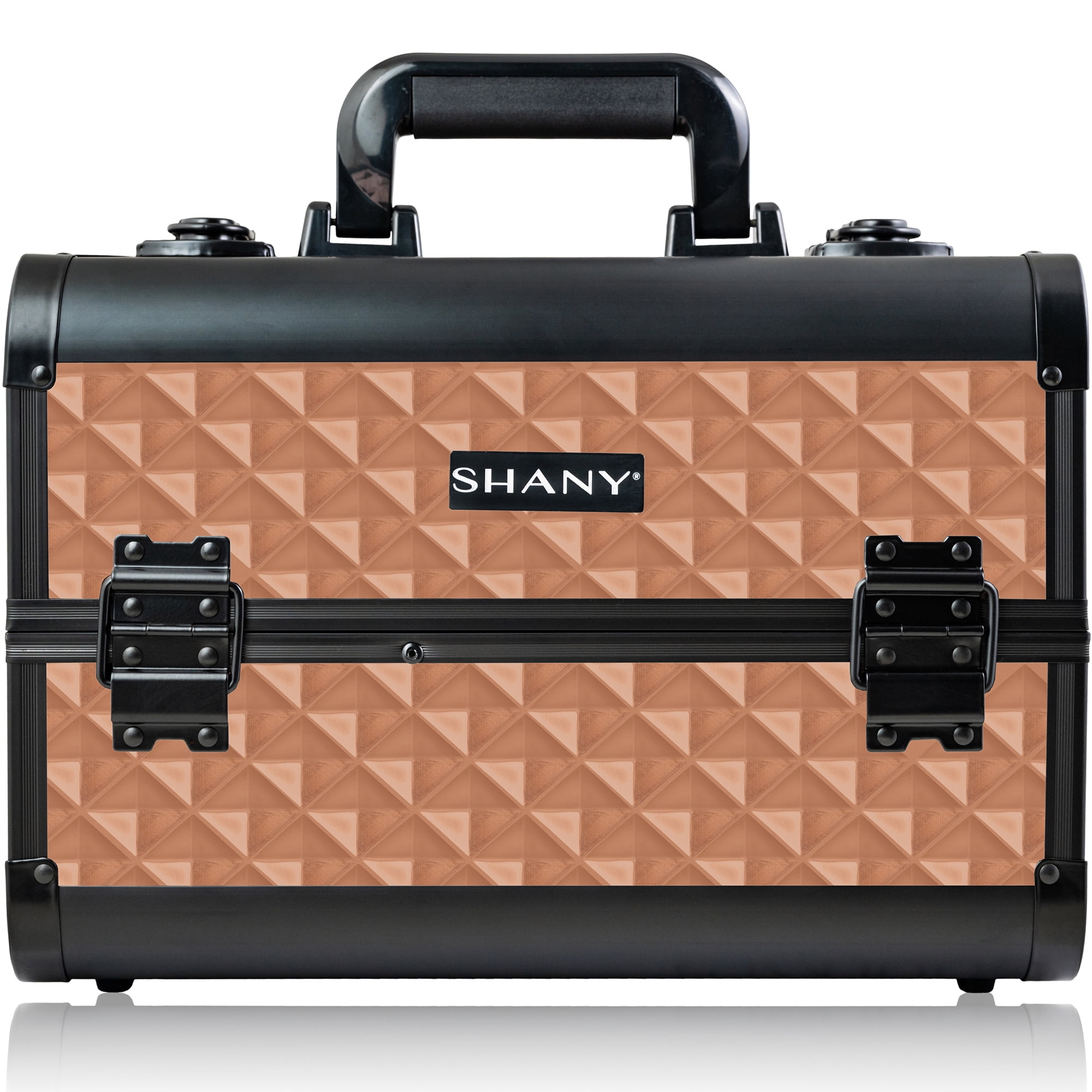 SHANY Premier Fantasy Professional Makeup Train Case Cosmetic Box Portable Makeup Case Organizer Jewelry storage with Locks , 3 Trays ,Makeup Brush Holder and Cosmetics Mirror - ROSA