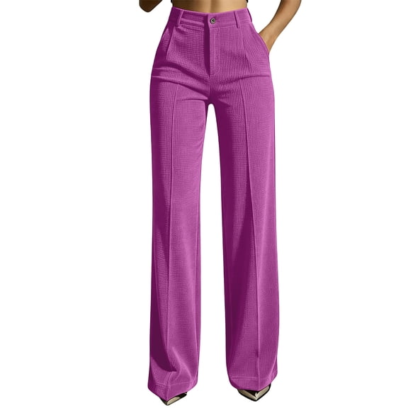 JUUNthy Dress Pants for Womens, Wide Leg with Pockets High Waist Flat Front Pleated Office Business Work Pants Pink S