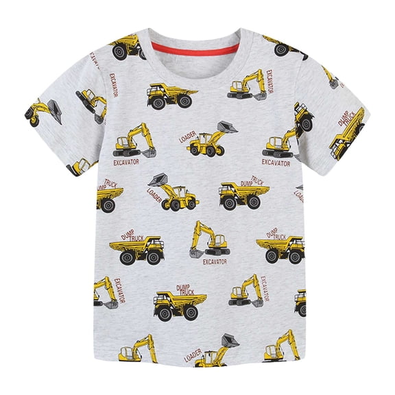 KPOPLK Baby Boy Clothes Toddler Boys Excavator Print Shirts Boy Short Sleeve T-Shirt Infant Summer Top(6 Years,Grey)