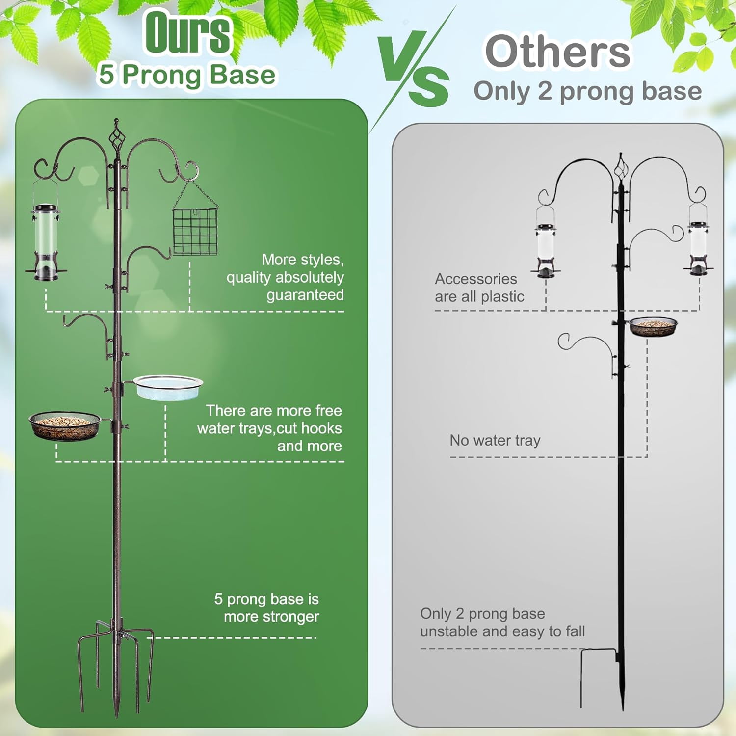 6-Hook Bird Feeding Station Kit Wild Bird Feeder Stand Pole, Multi-Feeder Hanging Kit Stand with Water Bowl
