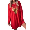 thumbnail image 3 of hirigin Christmas Dresses for Women Ugly Christmas Print Long Sleeve Crewneck Mini Dress Flowy Swing A-Line Tunic Party Dress (red Golden, M), 3 of 9