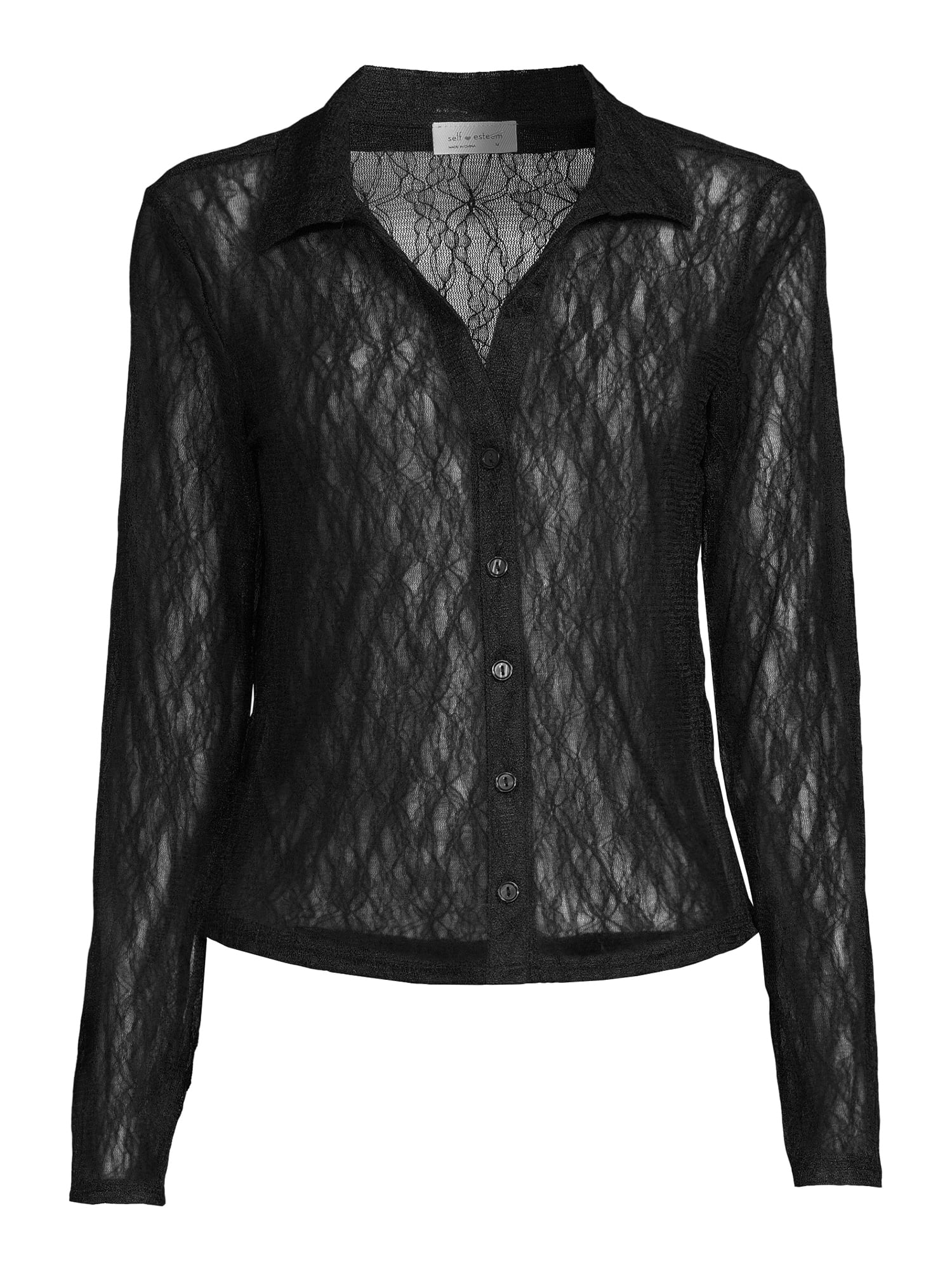 Self Esteem Juniors Button Front Lace Shirt with Long Sleeves