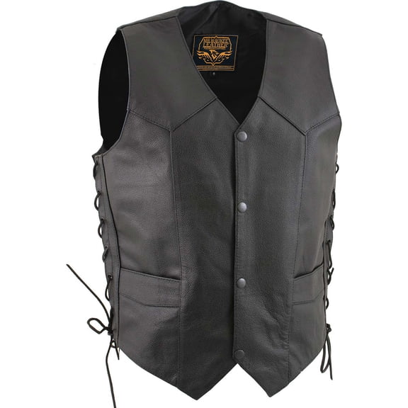 Milwaukee Leather Men's Classic ‘Side Laced Black Western Style Motorcycle Vest - LKM3776 Small