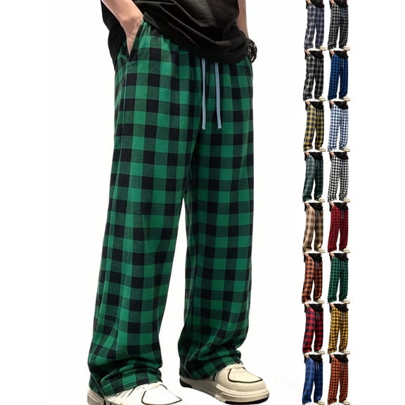Chiccall Mens Flannel Pajama Pants Baggy Plaid Fall Winter Elastic Waist Drawstring Sleep Pant Casual Pajama Bottom with Pocket