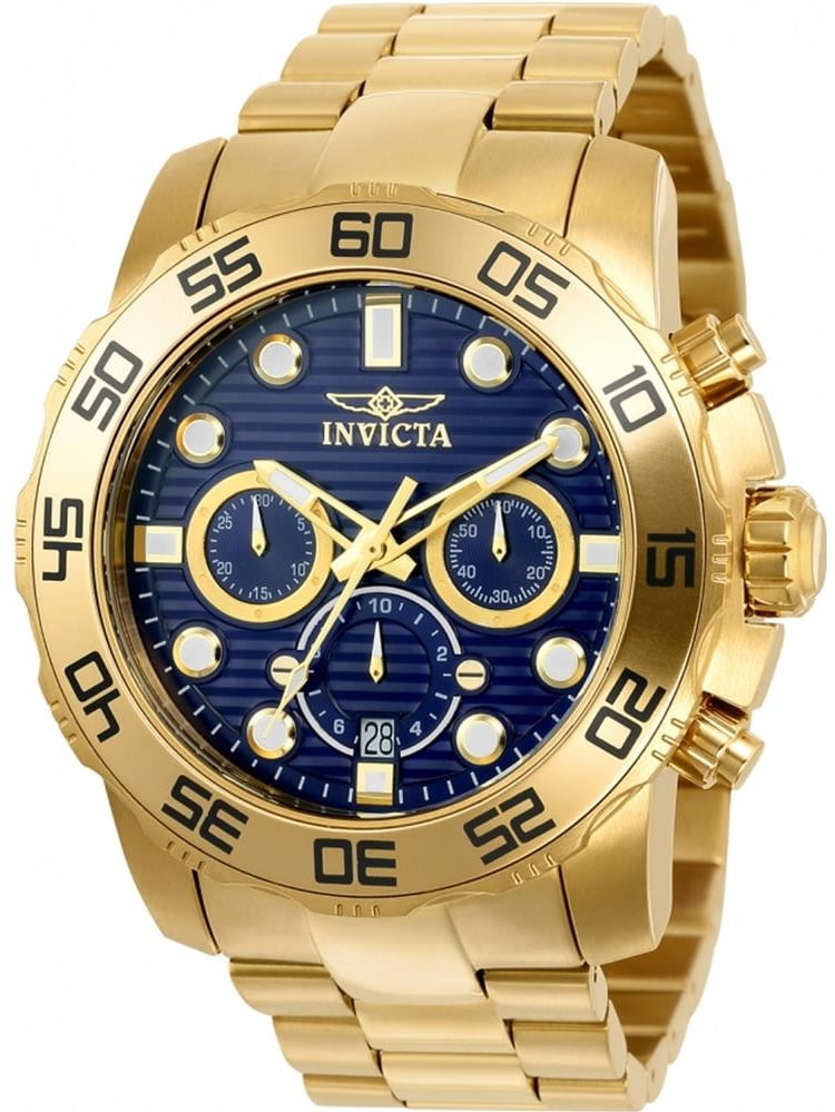 Invicta - Invicta Men's Pro Diver 50mm Gold-Tone Steel Bracelet & Case Quartz Blue Dial Analog