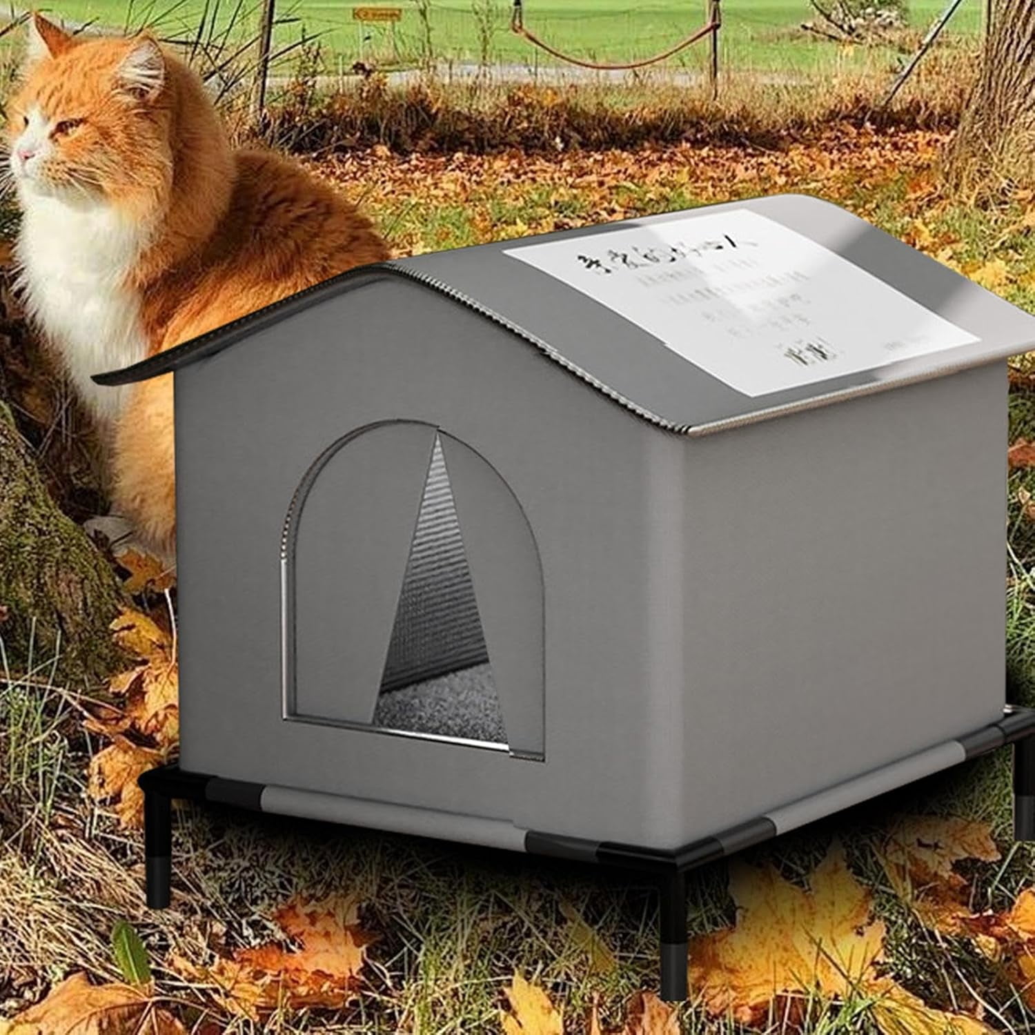 Safe Shelter for Feral Cats - Outdoor Feral Cat Shelter Weatherproof Winter Cat House | Cats Outside House, Waterproof Enclosed Pet Tent, Insulated Cat House for Multiple Barn, Porch and Other Pets