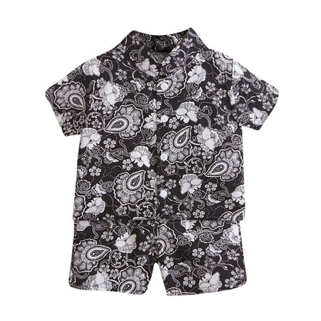 

Summer Kids Baby Boys Floral Print Button Down Shirt+Shorts Beach Set Short Sleeve Tank Tops Daily 2PC Outfits