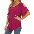 thumbnail image 4 of HUBERY Women Lace Splice V Neck Cut Out Sleeve Solid Color Blouse, 4 of 6
