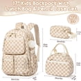 thumbnail image 2 of 3PCS Corduroy Backpack with Lunch Box & Pencil Pouch, Lightweight Laptop Bag Travel Daypack, Beige Checkerboard, 2 of 2