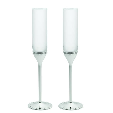 Vera Wang Wedgwood Grosgrain Silver Plate Toasting Flute Pair