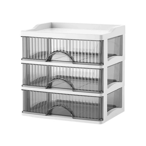 Oneshrt 3 Drawer Desktop Storage Unit, Tabletop Organizer for Desk, Countertop at Home, Office, Bathroom, White with Clear Drawers, 4-Pack Clearance