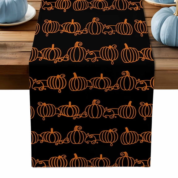 ERUNPONLY Thanksgiving Pumpkin Table Runner - 90 Inch Long Retro Fall Black Farmhouse Cotton and Linen Blended Dress Scarves Farmhouse Table Runner for Kitchen Dining, Coffee Table, 13" x 90"