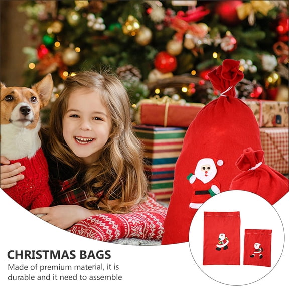 LOLIPPYY 2Pcs Red Christmas Present Bags Durable Non-Woven Fabric Storage Goody Bags