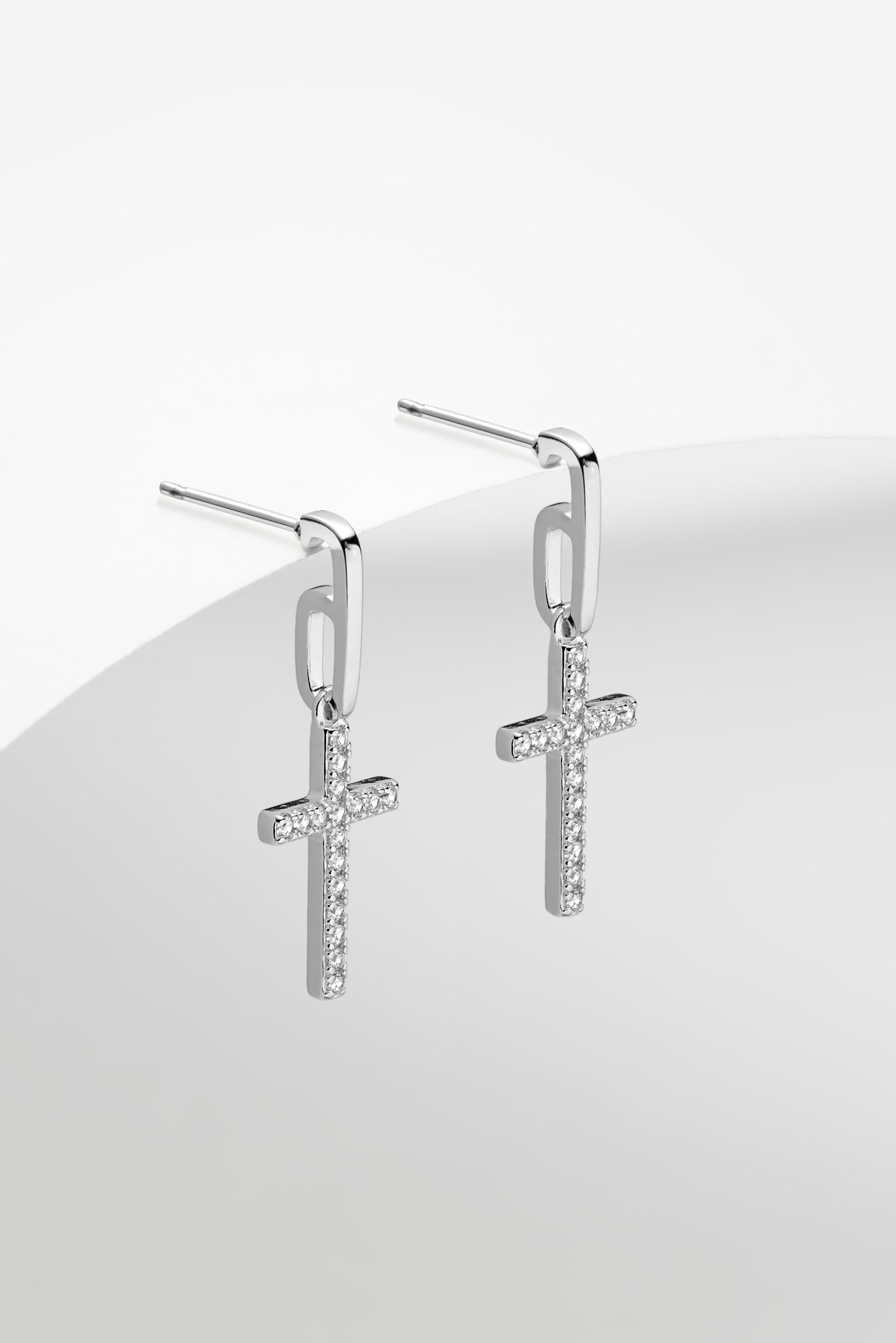 Forever Facets 925 Sterling Silver Cubic Zirconia Cross Paper Clip Post Drop Earrings Gift for Her, 1"