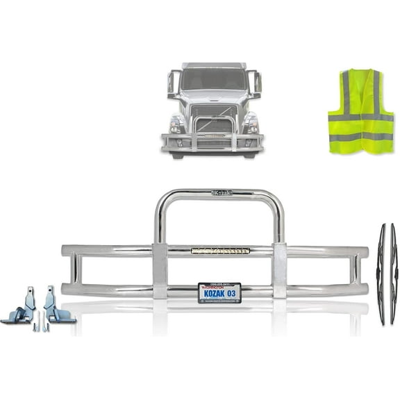 Compatible with Volvo VNL 2004-2017 Front Grille Deer Bumper Guard w/ Built in 16'' LED Bar Chrome (Kozak)