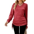 thumbnail image 3 of Female T Shirts Long Sleeve V Neck Basic Tee Casual Loose Fit Soft Fall Tops Outfits Red L, 3 of 9