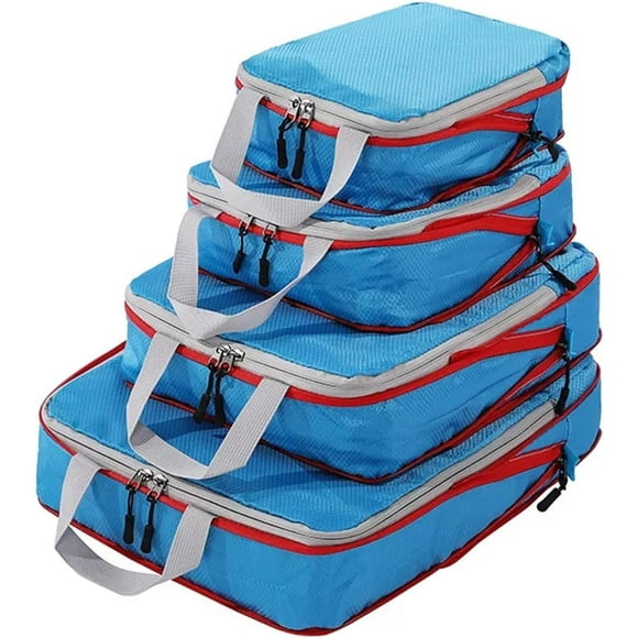XiHAMA Packing Cubes for Suitcase Travel Storage Bag Compressible Packing Cubes Foldable Waterproof Travel Suitcase Nylon Portable with Handbag Luggage Organizer(Deep BLUE 4pcs)