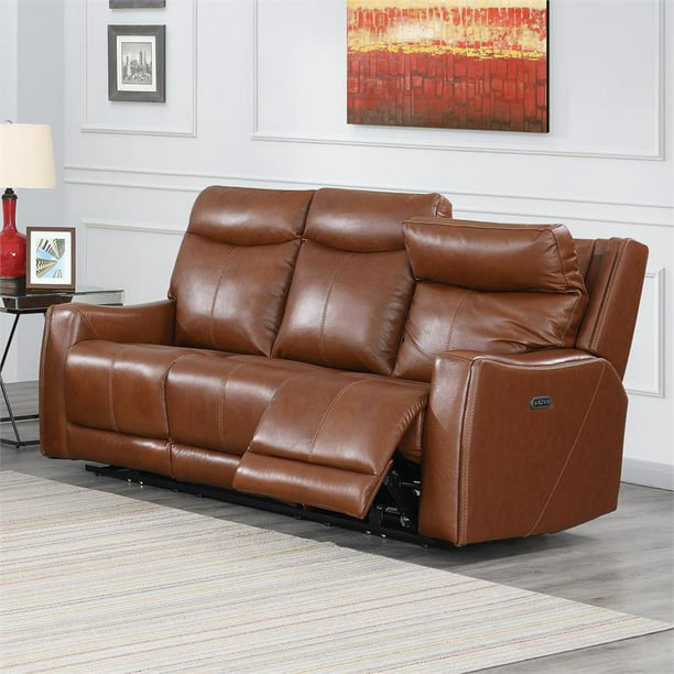 Natalia Caramel Leather Power Recliner, Caramel Leather Sectional With Recliner
