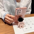 thumbnail image 3 of Compatible with Samsung Galaxy S22 Ultra 5g 6D Plating Cute Astronaut Hidden Stand Holder Case with Camera Protection Side Heart Pattern Cover for Women Shockproof Kickstand Bumper (Pink), 3 of 10