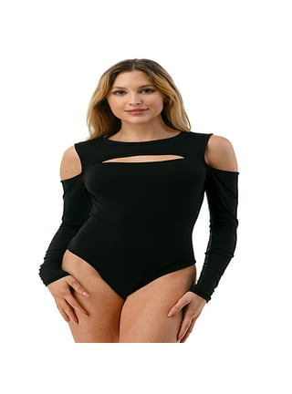 LELINTA Women's Off Shoulder Long Sleeve Bodysuit Tops Sexy Bodysuit Tummy  Control Seamless Slimming Body Shaper Body Suits Jumpsuit Tops, Black