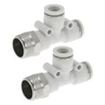 thumbnail image 1 of Conectores de aire en T de 3/8" para línea de aire, conector rápido de plástico y metal, 1/2" BSPT, 2 piezas, tono blanco y plateado, 1 of 7