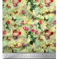 thumbnail image 1 of Soimoi Yellow Rayon Fabric Cat,Insect & Rose Buds Flower Fabric Prints by Yard 56 Inch Wide, 1 of 1