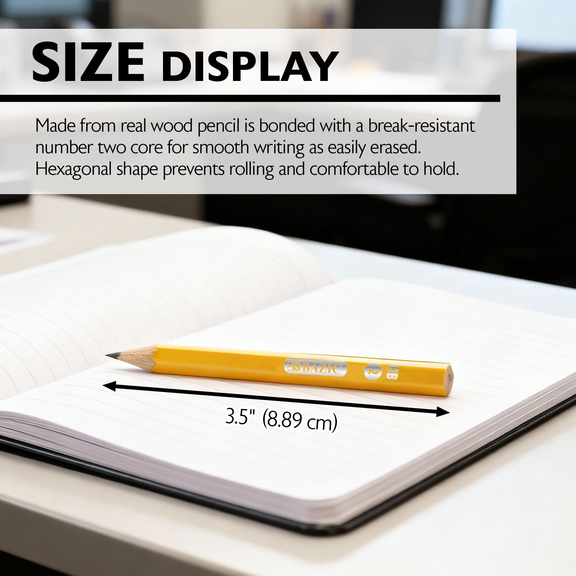 BAZIC Pre-Sharpened Yellow Golf Pencils #2 HB, Bulk Pack (144/Pack), 12-Pack