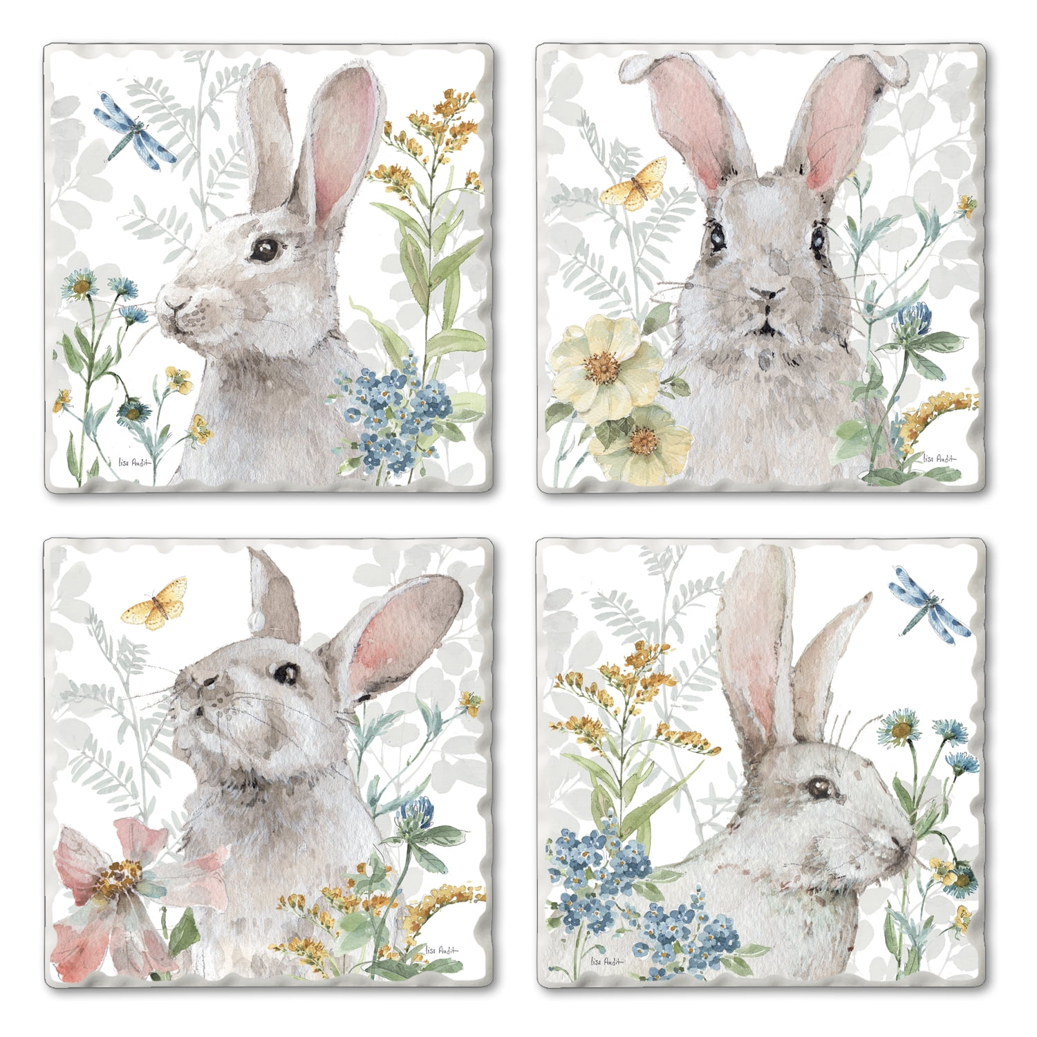 bunny rabbit at the cafe coffee shop art tile coaster gift 
